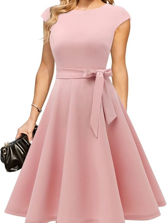 Dress Tells Dresses & Skirts - Blush pink fit and flare midi dress with tie